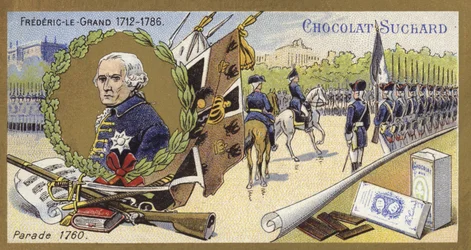 Frederik de Grote van Pruisen inspecteert een parade, 1760