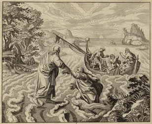 Jezus Christus loopt op de Zee van Galilea