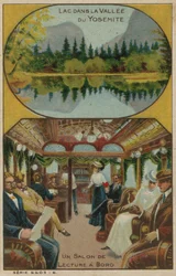 Meer in Yosemite Valley en een leeszaal op een schip