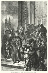 Luthers vijfennegentig stellingen aan de deur van de kerk van Wittenberg