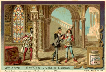 Othello hoort Iago en Cassio af