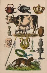 Pagina uit het magische boek (kleur litho)