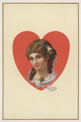Portret van een meisje op een speelkaart (kleurenlitho)