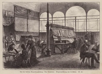 Leeszaal op de Berlijnse Tentoonstelling van Handel en Industrie, Duitsland
