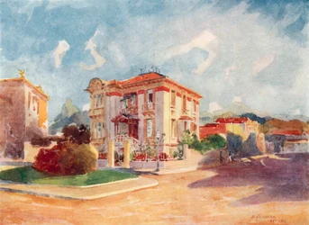Woonhuis van HE Dr Pedro de Toledo, voormalig minister van Landbouw, Avenida Beira Mar (kleurenlitho)