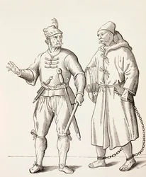 Zestiende-eeuwse galeisoldaat met een galeislaaf, c.1880