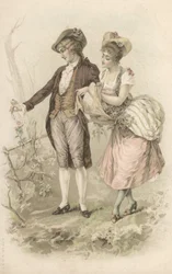 Wandelend paar (kleurenlitho)