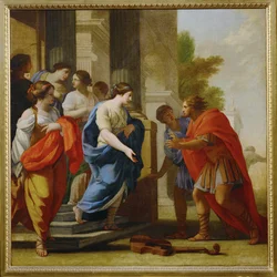 Tijdens zijn zoektocht naar Polia wordt Poliphilo ontvangen door Philtronia bij de drie deuren (schilderij op canvas)