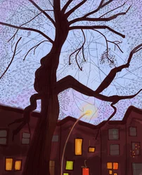 Brooklyn Brownstone Street At Dusk, 2016 (met de hand getekend op een iPad met een Apple potlood)
