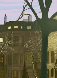 Brownstone bij nacht (digitale kunst)