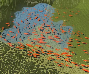 Koeienvijver bij botanische tuin (digitale kunst)