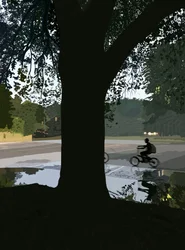 Fietser en plas in Brooklyn Street (digitale kunst)