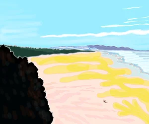Hond op strand, Cliff House, San Francisco (digitale kunst)