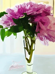 Magenta pioenrozen in vaas (digitale kunst)