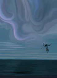 Oceaan en wolk met octopusvlieger (digitale kunst)