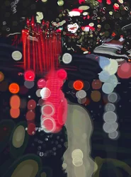 Regen en licht gereflecteerd op voorruit, Brooklyn (digitale kunst)