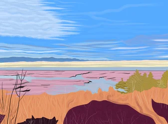 De Hudson rivier gezien vanuit Hudson, New York. (digitale kunst)