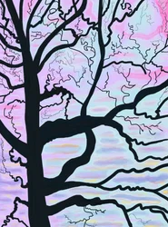 Bomen en takken bij zonsopgang, Frankrijk (digitale kunst)