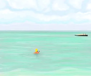 Vrouw zwemt met hond in oceaan