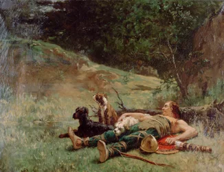 De rust van een jager met honden, c1842-1896
