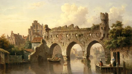 Ruïnes over de rivier Birchel bij Zutphen in Nederland