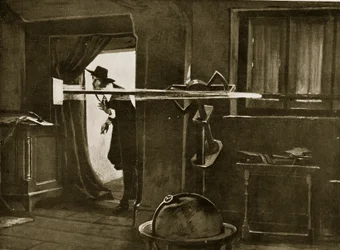Jeremiah Horrocks in zijn observatorium, illustratie uit 