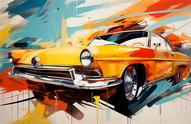 Abstracte oude Amerikaanse auto schilderij, de jaren 70 & 60, muurkunst print