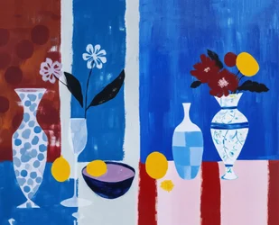 bloemen in vazen op de tafel, muurkunst decoratie voor keuken