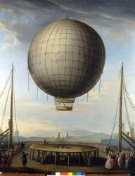 De beklimming van Paolo Andreani op 25/2/1784 in Milaan. Schilderij door F. Battaglini