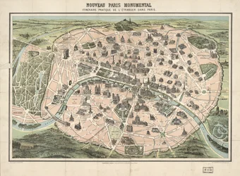 Geselecteerde gebouwen picturaal weergegeven. Vogelvlucht. LC-kopie gemonteerd op doek. Beschikbaar ook via de website van de Library of Congress als rasterafbeelding