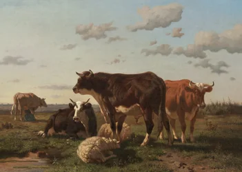 Vee en schapen in een landschap, 1850