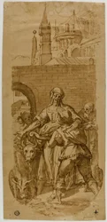 Taddeo Zuccaro bij de ingang van Rome, begroet door dienstbaarheid, ontbering en arbeid
