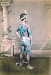 Getatoeëerde Japanse bruidegom betto, Japan, 1882