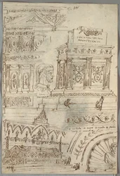 Decoratieve Studie; Verso: Anatomische Studies van Hoofden