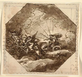 Tekening, Apollo in zijn strijdwagen met Aurora, Sala Ottogonale, Palazzo Milzetti, Faenza, 1804-05