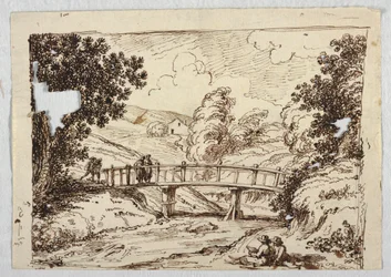 Tekening, Landschap met brug, laat 18de-begin 19de eeuw