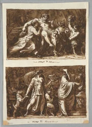 Tekening, blad uit een schetsboek:  De triomf van Silenus; offer aan Bacchus, 1800-1810