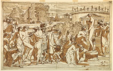Tekening, Aanbidding van Venus in een klassiek landschap, ca. 1820