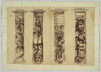 Vier kolommen voor Italiaanse renaissance schrijvers