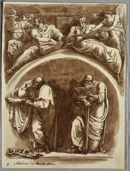 Lunet met Heiligen Petrus en Paulus, Mattheüs en de Profeet Jesaja, Studie naar Sebastiano del Piombo