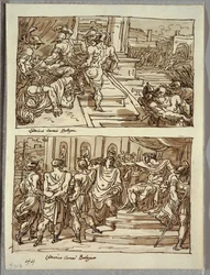 Remus Doodt Koning Amulius; Remus Geleid in Ketenen voor Koning Amulius; Twee Studies naar Carracci