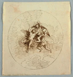 Twee Vliegende Putti met Wapens