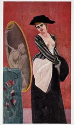 De demon van hebzucht: een monsterlijke weerspiegeling van een vrouw die naar zichzelf in een spiegel kijkt, “Félicien Rops” door Rudolf Klein.