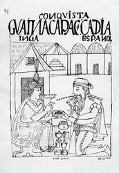Een Inca vraagt een Spanjaard wat hij eet, hij antwoordt 