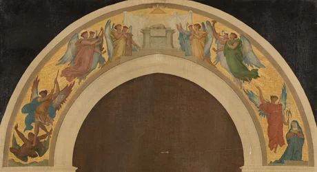 Schets voor de Drievuldigheidskerk: Het Paaslam. Groep aanbiddende engelen. De aartsengel Michaël overwint de duivel. De Aankondiging. Sint Paulus. Sint Petrus, circa 1864