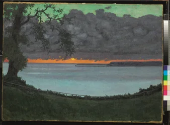 Zonsondergang een genade, oranje en groene lucht
