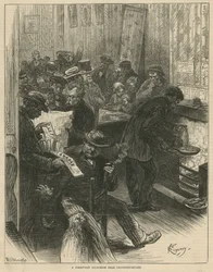 Een communistische clubkamer bij Leicester Square (gravure)