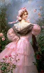 Elegante vrouw in een rozentuin