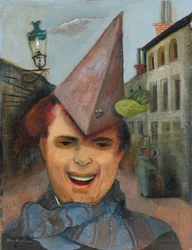 Zelfportret met een Papieren Hoed en Blauwe Sjaal