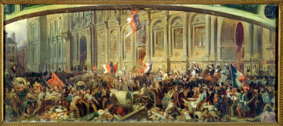 Alphonse de Lamartine (1790-1869) wijst de rode vlag af in het Hotel-de-Ville, Parijs, 25 februari 1848